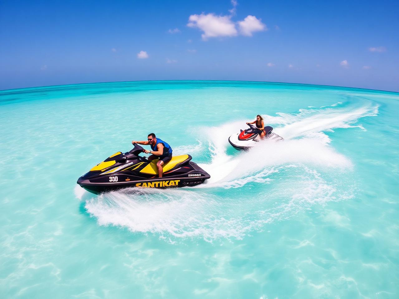 Jet skis on clear water
